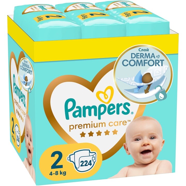 Пелени Pampers Premium Care XXL Размер 2, 4-8 кг, 224 бр